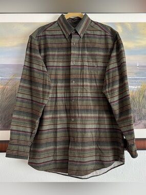 Woolrich Men's Flannel Shirt Olive Blanket Stripe Cotton Workwear M